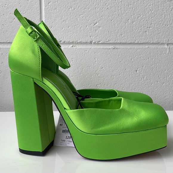 Zara NWT 90s neon green platform Mary Jane square toe 9 - Picture 3 of 11
